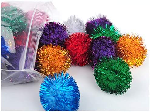 VOVIGGOL 20 Pack 2 Inches Sparkle Balls for Cats, Large Size, Glitter Pom Poms Fuzzy Balls for Cats, Kitten Indoor Assorted Color Random