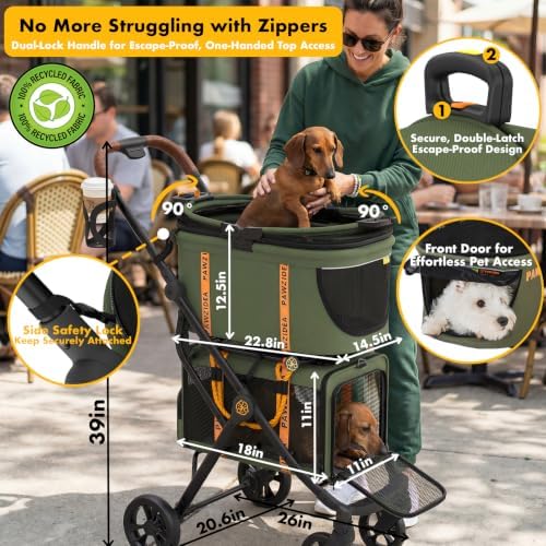 PAWZIDEA Double Pet Stroller with 2 Detachable Carrier for Multiple Pets