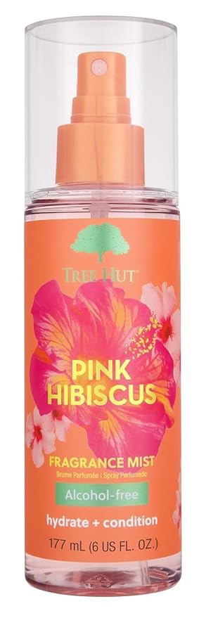 Tree Hut Pink Hibiscus Hair & Body Mist, Hydrating & Alcohol-Free Body Spray, Fragrance with Hibiscus, Poppy & Rasberry Notes, Alcohol-Free Formula, 6 Fl Oz.