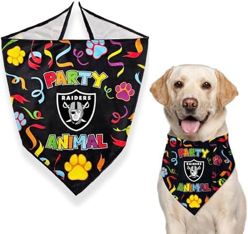 NFL Las Vegas Raiders Pet Birthday Bandana, NFL Dog Birthday Party Set and Costume, Licensed Dog & Cat Birthday Party Scarf, Football Team Pet Outfit, Puppy Bday Accessory, Size Large/X-Large