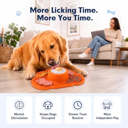Anti-Slip Slow Feeder Dog Bowl and Lick Mat with Rolling Ball