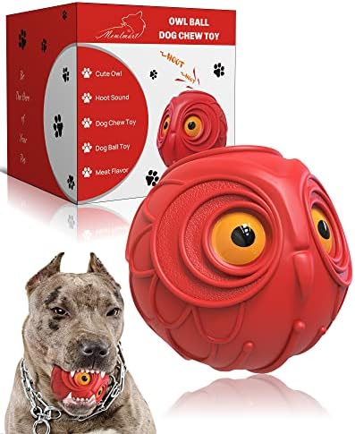 Mewlmart Giggle Ball for Dogs Interactive Dog Toys for Aggressive Chewers Dog Ball Toy for Puppy Medium Large Dogs Natural Rubber Cute Owl Hoot Fun Giggle Sounds When Rolled or Shaken