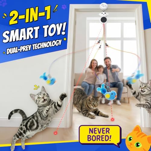 Automatic Laser Cat Toy with Interactive Flying Bird Feather, Natural White