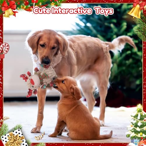 loncoldy Christmas Dog Toys, Funny Squeaky Reindeer Toy with Crinkle Paper Attract Pets, Interactive Plush Chew Toys, Adorable Christmas Elk Dog Gifts for Small Medium Large Dogs