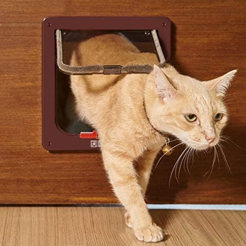 Sailnovo Large Cat Door Flap(Outer Size 9.25" x9.84"),4-Way Locking Cat Flap for Interior Exterior Doors,Quiet,ABS Material, Weatherproof Pet Door for Cat/Dog (Circumference<23", Weight<17.64lb) Brown