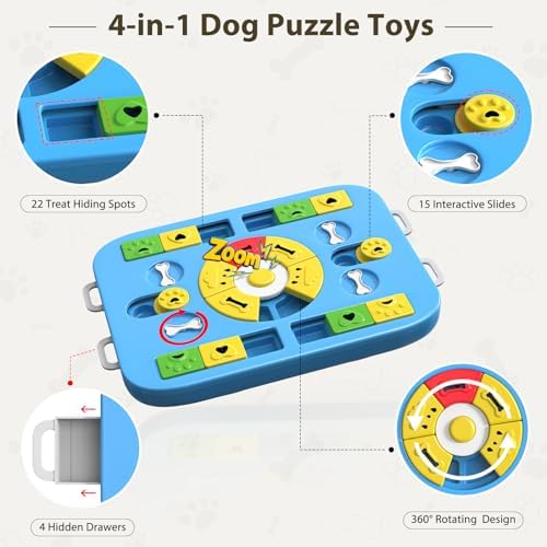 Dog Puzzle Toy, Treat Dispensing Dog Enrichment Toys, Blue