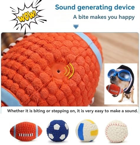 Squeaky Chew Dog Toys Interactive Sports Balls with Squeaker Soft Latex Rubber Bouncy Fetch Ball Toy (Soccer, Volleyball, Football, Tennis) for Puppy & Dog (Soccer+Football,Small)