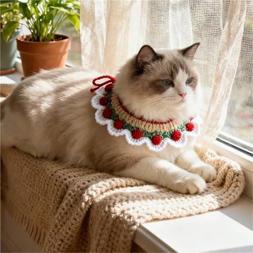 Pet Collars 10 Pcs Pet Floral Edge Knitted Bib Collar for Cats Dogs Cute Scarf Necklace