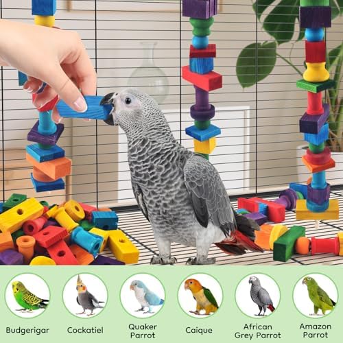DBNESS Bird Toys for Parrots, 200 Pcs Colorful Multi-Shaped DIY Wooden Blocks Craft, Natural Parrot Chew Training Foot Toy for Amazon African Grey Cockatiels Conure Monk Parakeet