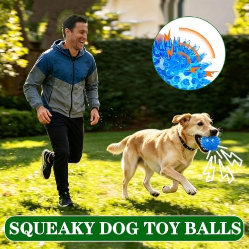 9 Pack Squeaky Dog Balls 2.5″ Dog Toys Balls for Small Medium Dogs Pet Puppy Chew Toys for Teething No Odor Durable Spiky Balls for Teeth Cleaning and Training for Small Dogs（Small）