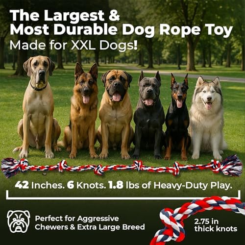 Pacific Pups Products Giant Dog Rope Toy for XL Dog, 42 Inch, Red, 2 Pack