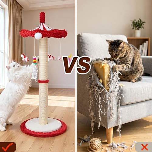 Carousel Cat Scratching Post with Hanging Toys, Interactive Cat Toys