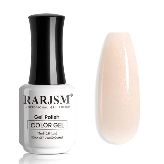 RARJSM Gel Nail Polish Nude Glitter Pale Ivory Sparkle Holographic Rainbow Chunky Red Shimmery Iridescent Jelly Nude Skin Tone Gel Polish Single Bottle Soak off UV LED Cured for Home Salon 15ML