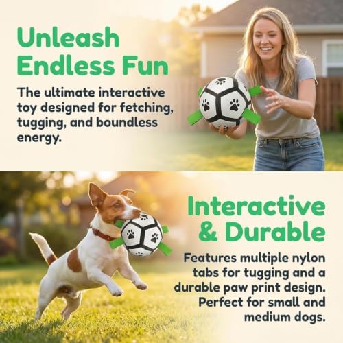 Dog Toys, Dog Soccer Ball with Straps for World Cup, Interactive Dog Balls for Small Breed, Dog Birthday, Herding Ball, Durable Toy for Puppy Outdoor Play (5 Inch)