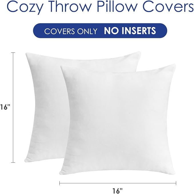 Throw Pillow Covers White Decorative Velvet Set of 2 16x16 Inch Pillow Covers, Soft Pillow Covers for Couch Sofa Bed Living Room, Farmhouse Neutral Home Boho Decor, Square Accent Cushion Cases