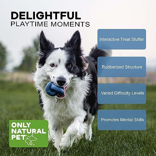 Only Natural Pet Rubber Boredom Buster Treat Stuffer Dog Toys - Interactive Stuffable Feeder Dispenser Fillable Durable Play Puppy Medium Large XS Chew Pup Hide Holder Easy Refill -TreatKnot/DarkBlue