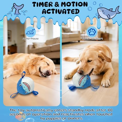 Automatic Moving Squeaky Dog Toy, USB Rechargeable Shark Ball for Large