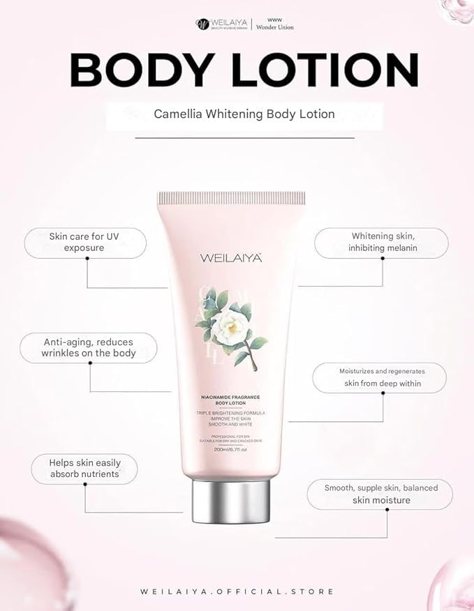 Weilaiya Niacinamide Body Lotion for Women – Brightening & Hydrating Moisturizer with Camellia Oil, Long-Lasting Floral Scent, Smooth Radiant Skin, Non-Sticky, Anti-Aging, Non-Comedogenic