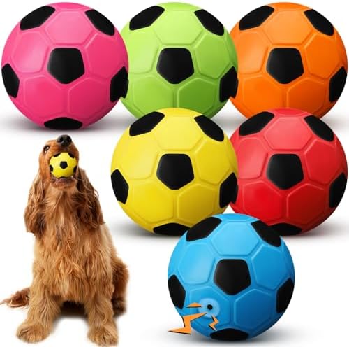 Vinsot 6 Pack 2.6" Squeaky Latex Balls, Soccer Chew Toys for Dogs