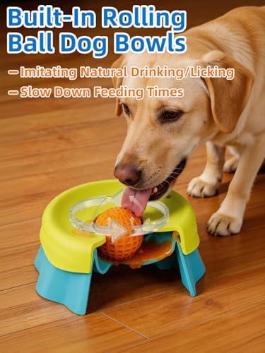 Slow Feeder Dog Bowls for Liquid Treat - Dogs Licking Bowl with Interactive Rolling Ball, Lick and Roll Enrichment Toys for Large Medium Small Breed Dog Cat, Pet Puppy Food Bowl for Yogurt, Bone Broth