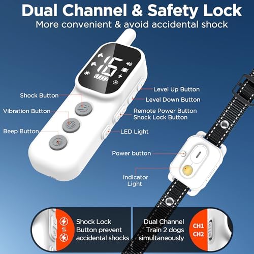 Dog Training Collar with Remote Control, 3300FT and 4 Training Modes Beep,Vibration,Safe Static, LED Night Light,IPX7 Waterproof Rechargeable E-Collar for All Breeds (8-150lbs) - 2 Collars 2 Dogs