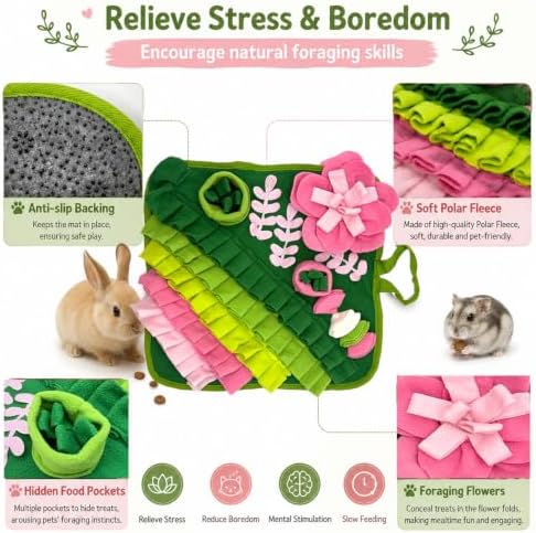 Rabbit Foraging Mat,Bunny Snuffle Mat for Small Animals Puzzle Toys Pets Interactive Feeding Mat for Guinea Pigs Hedgehog Chinchilla Puppies (Dark Pink, S)