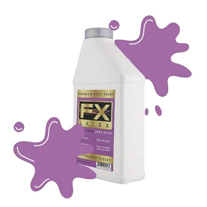 Liquid Latex - Face and Body Paint, Ammonia Free, Easy On and Off, Cosplay Makeup, Create Professional Monster, Zombie Arts 16 Oz (Fluorescent Violet)