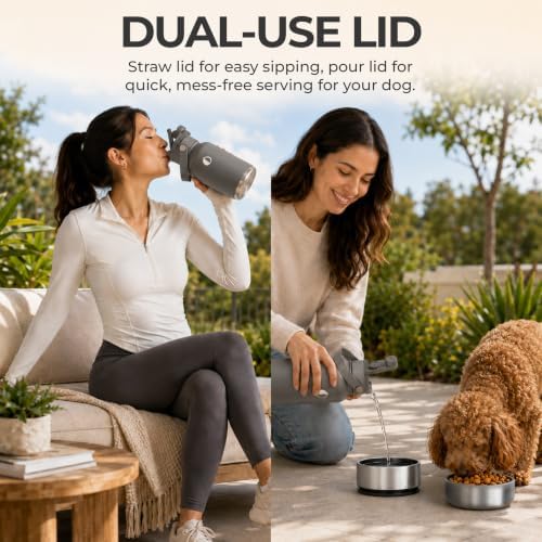 32 oz. Dog Water Bottle, Insulated Dog Travel Water Bottle, Stainless Steel Pet Water Bottle Dispenser Portable Food and Water Bowl for Dogs for Walking Dog Canteen Travel Kit