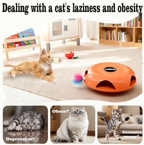 Interactive Whack-a-Mole Cat Toy — Automatic Mushroom Feather Pop-Up Play Toy for Cats, Cognitive Stimulation & Exercise, Durable Pet Entertaining Game (Orange)