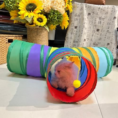 3-Way Collapsible Cat Tunnel Tube Toy Rainbow T-Shape