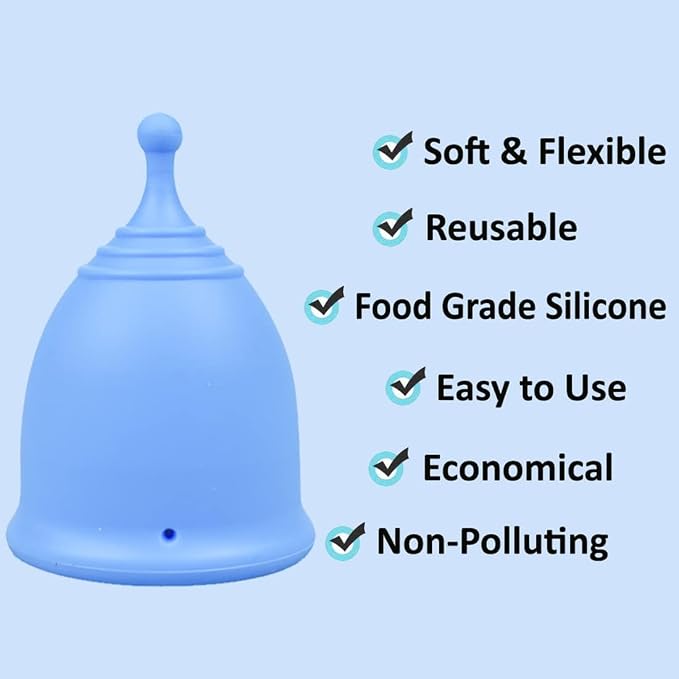 SHORDY Menstrual Cups - Small Reusable Period Cup for Teens & Women (Blue) | 100% medical grade silicone Copa menstrual, Light Flow, Wear up to 12 hr with comfort, Pads Disc & tampon alternative