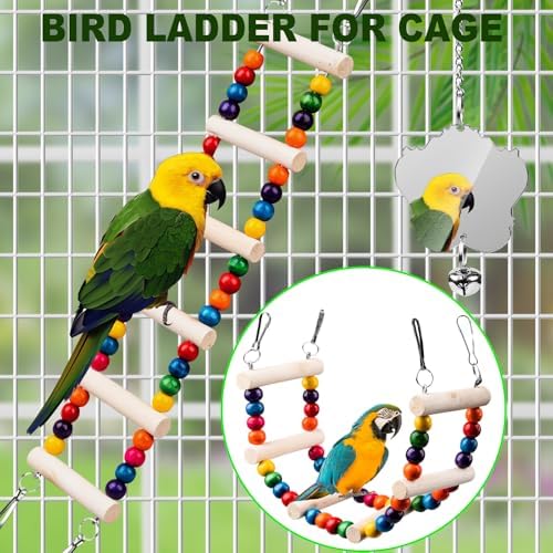 Bird Toys for Parakeets 7Pcs, Wood Parrots Budgie Cage Accessories