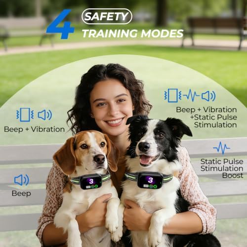RPZ Automatic Dog Bark Collar for Small Medium Large Dogs 8-150 Lbs, Green | Rechargeable, bark count tracking, 4 training modes, 3 sensitivity levels, IP67 waterproof, beep, vibration and shock