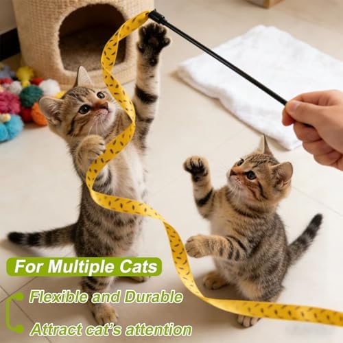 Interactive Cat Toy Wand, Cat Teaser Wand Rainbow String for Bored Indoor Adult Cats and Kittens (3 Pack String)