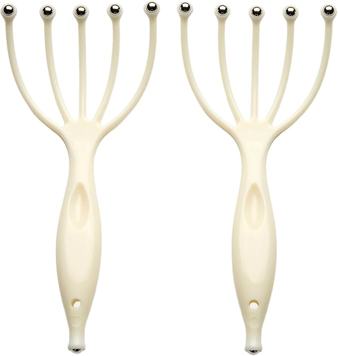 Head Massager,Protable Handheld SPA Scalp Massage Tool for Deep Relaxation & Stress Reduction Wet and Dry in The Office Home SPA (2-Pack) (White White)