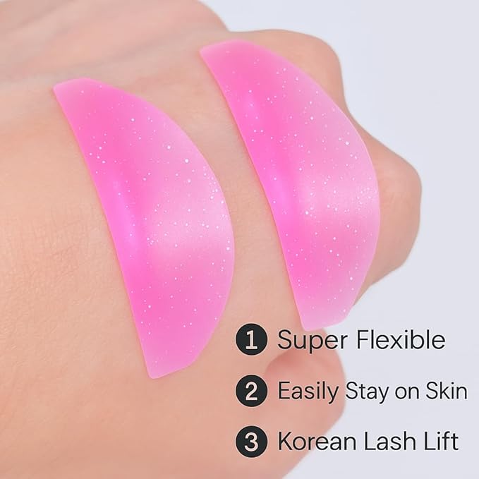 Flat Lash Lift Shields Glueless Ultra Thin Silicone Pads for Perming Lotion No.1, Lash Softening Shields for Easy Korean Eyelash Lift (Glitter Rose)