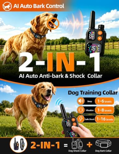 2 in 1 Dog Bark and Shock Collar, 4500FT Bark and Training Collar with Remote, 3 Modes (Beep/Vibration/Safe Shock), IP67 Waterproof, Anti Bark Collar for Small Medium Large Dog (5-120Lbs)