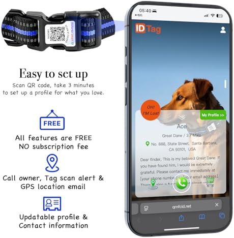Dog Collar with Tracker Holder and QR Code ID, Waterproof Bluetooth Tracker Case, Reflective Padded Nylon for Small Medium Large Dogs