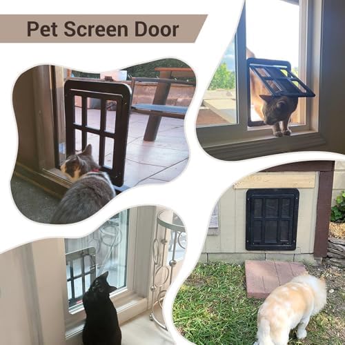 Cat Door for Screen Door with Magnetic Auto-Close, Dual Lockable Tabs Doggy Screen Door, Pet Easy Access for Sliding Screen Door & Window