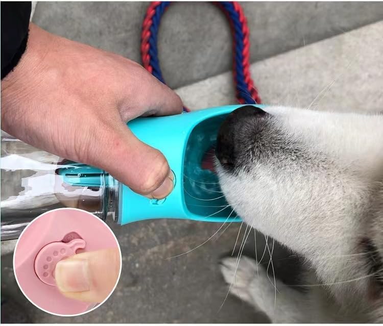 Dog Water Bottle with Food Treat Container 2 in 1, Travel Puppy Water Bowl, Portable Pet Dispenser, Dog Stuff Accessories Items, Puppy Essentials Necessities for Walking On The Go (Pink, 600ML)