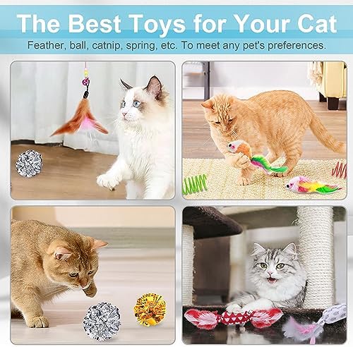 UPSKY 24 PCS Cat Toys Set with Teaser, Mice, Spring, and Various Ball Toys | Puzzle Kitten Toys, Sturdy Structure, Detachable Design, Easy to Assemble, Anti-Slip, Reduces Boredom for Indoor Cats