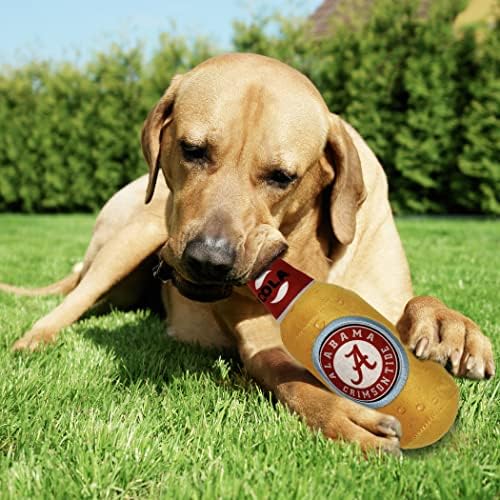 NCAA Alabama Crimson Tide Beer Bottle Plush Dog & CAT Squeak Toy- Cutest Stadium SODA Bottle Snack Plush Toy for Dogs & Cats with Inner Squeaker & Beautiful Football/Basketball Team Name/Logo