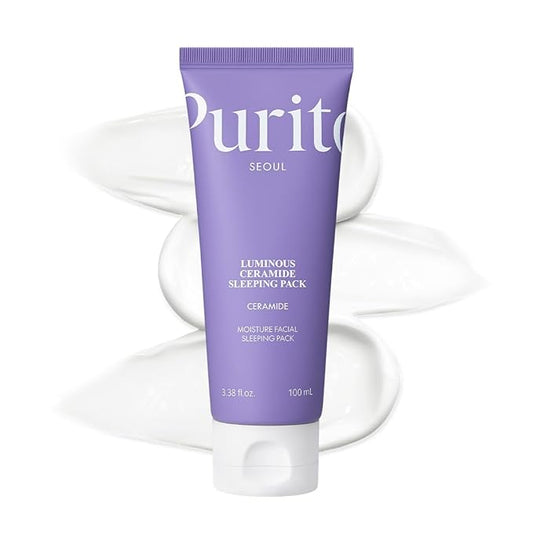 PURITO Luminous Ceramide Sleeping Pack | Overnight Recovery Cream with Five Ceramides for Dry & Sensitive Skin | Ceramide, Hydration Lock | Vegan & Cruelty-Free, Korean Skincare, 100mL / 3.38 fl.oz