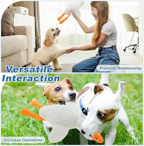 Dog Toys for Aggressive Chewers, Goose Chew Toy for Dogs, Squeaker Crinkle Plush Toy, Tough Interactive Dog Chew Toys, White