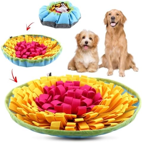 Snuffle Mat for Dogs, Adjustable Interactive Puzzl-e to-y Slow Feeder, Encourages Natural Foraging Skills, Pet Enrichment Toys for Small to Large Dogs, Reduce Anxiety, Boredom (Rose Red + Yellow)