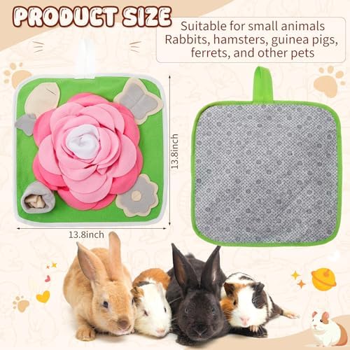 Yinkin 4 Pcs Rabbit Foraging Snuffle Mat for Small Animals Puzzle Toys Funny Interactive Nosework Feeding Mat for Bunny Hamsters Guinea Pigs Ferrets Chinchillas (13.8 x 13.8 Inches,Classic Style)