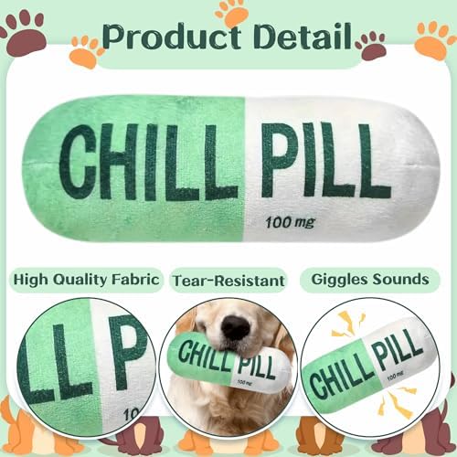 CUweipeng Funny Chill Pill Dog Plush Toy Cat Interactive Squeaky Pet Toy