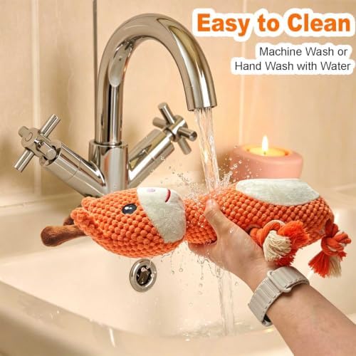 Orange Deer Plush Chew Dog Toy, 13.8 in, Squeaker and Rope