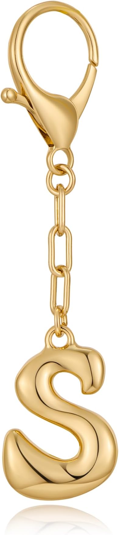 WOWORAMA Initial Letter Keychain for Women Chunky Gold Bubble Letter Bag Charm Purse Charm Personalized Keyrings Accessories