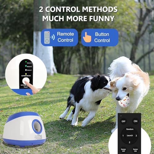 Large Automatic Dog Ball Launcher, Dog Ball Throw Launcher, 3 Adjustable Distance 40-80FT, with 6 2.5-inch ETPU Balls, for Medium & Large Dogs, Indoor and Outdoor Remote Control Interactive Dog Toys